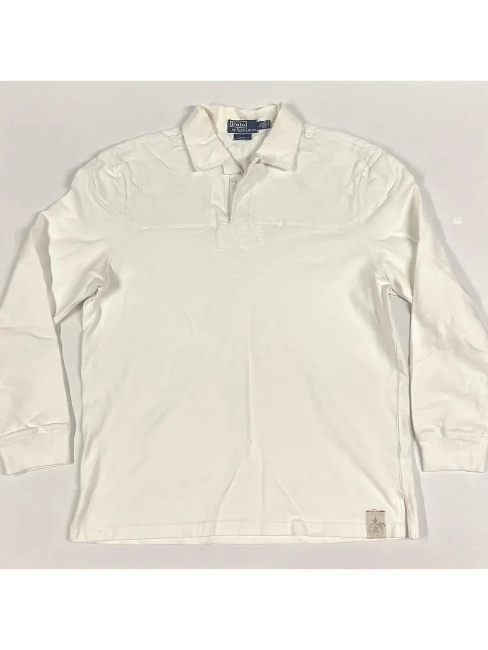 VTG Polo Ralph Lauren Rugby White Longsleeve Shirt Quilted 67 Back Sz XL STAINS